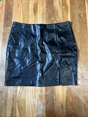 Amazon Black Faux Leather Mini Skirt with Front Slit